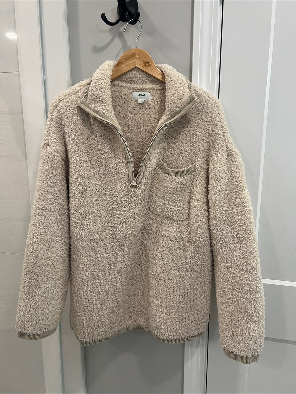Aerie Cozy Beige Sherpa Half-Zip Pullover - Picture 4 of 5